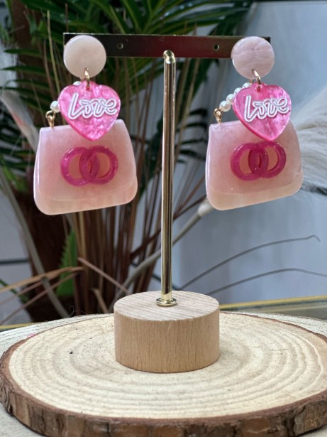 PENDIENTES BOLSO RESINA ROSA