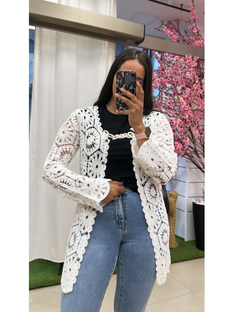 CHAQUETA CROCHET BLANCA LARGA