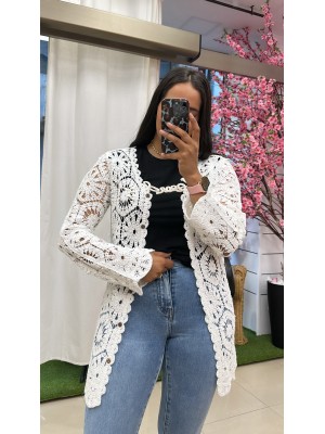 CHAQUETA CROCHET BLANCA LARGA
