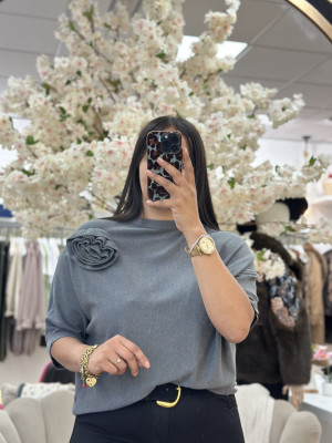 CAMISETA PUNTO CANALÉ GRIS