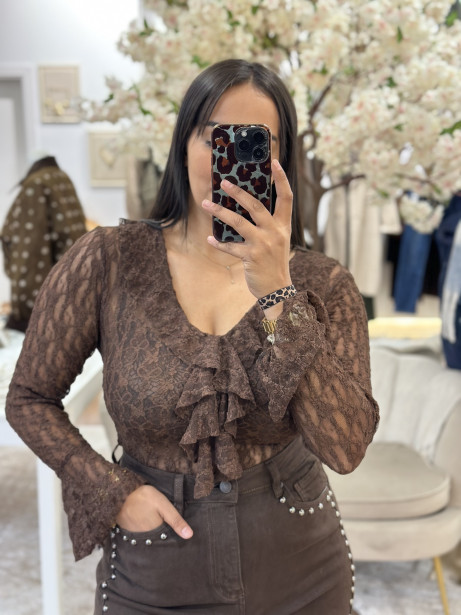 BLUSA ENCAJE YARA CHOCO