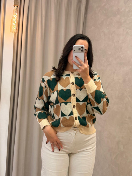 JERSEY CORAZONES VERDE/BEIGE