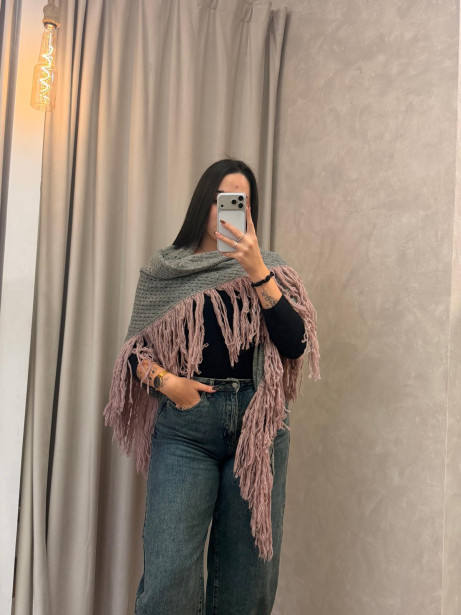 PONCHO LURDES GRIS/ROSA